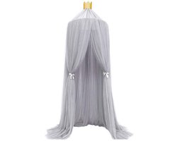 Klamboe, elegante koepelbedhemel, zachte, ademende speeltent, luifel, prinsessenkamerdecoratie voor meisjes, kinderkamer, babybedje, hangend gordijn met ophangset (grijs)