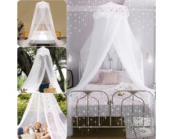 Klamboe, hemelbed, gordijnen, klamboe, bed, kanten bedhemel, klamboe, tweepersoonsbed/eenpersoonsbed, prinsessenmuggennet voor huisdecoratie, outdoor, camping, tegen insecten, muggen, wit