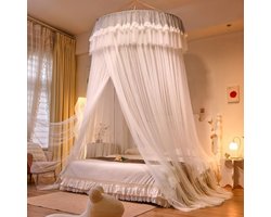 Klamboe, kanten prinsessenbedhemel, grote koepelvormige hangende sprei, ademende ronde klamboe bedgordijn met klamboe voor slaapkamerdecoratie (wit)