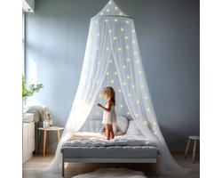 Klamboe met Glow in the Dark Sterren - Hemelbed voor Kinderkamer of Volwassenen - Sterrenhemel Sluier, Hemeltje en Bedtent - Baby Muggennet Bedhemel Decoratie