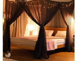 Klamboe voor bedluifel, 4 hoekpaalgordijnen voor hemelbed, grote klamboe voor slaapkamer, prinsessendecoratie voor meisjes en volwassenen, past voor full/queen/king size