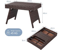 Klapbare bijzettafel rotan – ABTkantoor Folda Rattan Design Tuintafel 60x40 cm – Bruin polyrotan met ijzeren frame – Weerbestendige inklapbare balkontafel – Lichtgewicht 4 kg – Voor tuin, balkon, camping & binnen