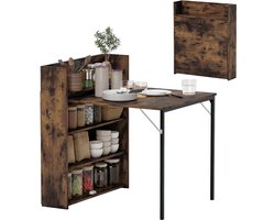 Klapbare eettafel met legplanken, industrieel ontwerp, plaatsbesparend, voor kleine ruimtes, 80x90x93cm, Rustiek bruin