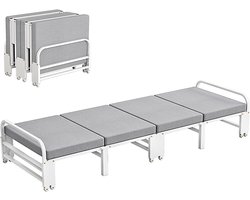 Klapbed met Matras - Logeerbed Gastenbed - Comfortabel Rusten - Stille Wielen - Opvouwbaar Ontwerp - Grijs Wit