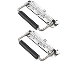 Klapgrepen 140 mm - Set van 2 stuks - Geveerde inklapbaar - Roestvrij staal - Hardware boxen - Rubberen handgreep - Koffer en kist grepen