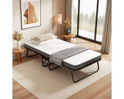 Klappbed – Gastenbed – 90x190 cm – Vouwbaar met Wielen – 10 cm Memoryschaar Matras – Stofbescherming – Ideaal voor Thuis, Hotel, Gastenkamer en Outdoor Camping – Zwart
