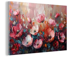 Klaprozen op Glas 120x80cm - Wanddecoratie voor Woonkamer en Slaapkamer