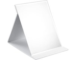 Klapspiegel Draagbare, Tafelspiegel Multi Stand Hoek, Reisspiegel, Super HD Make-up Spiegel, Opvouwbare Spiegel met PU-lederen Hoes, Inklapbare Spiegel - 25x18cm(Wit)
