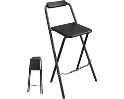 Klapstoel Bar - Barkruk Inklapbaar - Ruimte Besparen - Met Rugleuning - 72 cm Zithoogte - Zwart