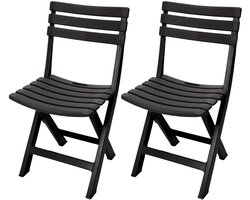 Klapstoel binnen/buiten - 2x - antraciet - 42 x 80 cm - stevig kunststof - bijzetstoelen - opvouwbaar - tuinstoel