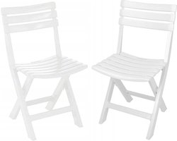 Klapstoel binnen/buiten - 2x - wit - 42 x 80 cm - stevig kunststof - bijzetstoelen - opvouwbaar - tuinstoel