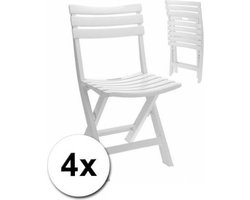 Klapstoel binnen/buiten - 4x - wit - 42 x 80 cm - stevig kunststof - bijzetstoelen - opvouwbaar - tuinstoel