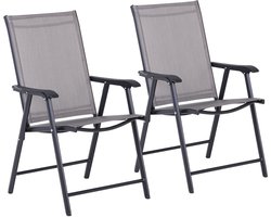 Klapstoel met armleuningen, set van 2, campingstoel, visstoel, metaal, grijs, 58 x 64 x 94 cm