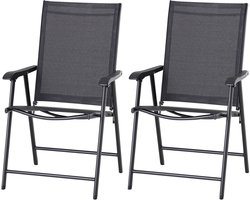 Klapstoel met armleuningen, set van 2, campingstoel, visstoel, metaal, zwart, 58 x 64 x 94 cm