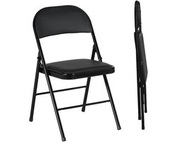 Klapstoel met gevoerde rugleuning, set van 2, tot 120 kg, zwart | Campingstoel, inklapbaar, bureaustoel met stalen frame, keukenstoel met kussen, voor gasten, kantoor, camping, 45l x 46P x 78H