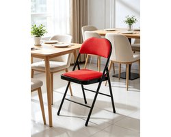 Klapstoel met zacht gaas zitkussen rood stalen frame afmeting 47x45x79 cm draagvermogen 150 kg, ergonomisch zitvlak voorkomt vermoeidheid bij langdurig zitten thuis kantoor en evenementen