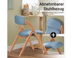 Klapstoel Set van 2 – Opvouwbare Ergonomische Eetkamerstoel met Bekleding – Houten Beuken Stoel Ruimtebesparend – 47,5 x 77 x 59 cm – Blauw – Laura