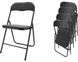 Klapstoel- Set van 4 Bijzetstoel inklapbare stoelen – Compacte en stevige vouwstoelen- Eettafelstoelen -Zwart