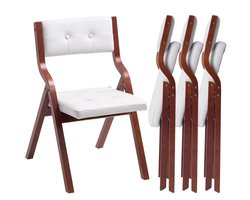 Klapstoel - Set van 4 opvouwbare eetkamerstoelen/tuinstoelen - Houten Frame - Gevoerd Kussen - Draagvermogen 180 kg per stoel - Ruimtebesparend - Bruin/Wit