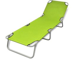 Klapstoel van gepoedercoat staal in appelgroen met verstelbare rugleuning, opvouwbare ligstoel voor comfortabel zonnebaden, stabiele en duurzame campingligstoel