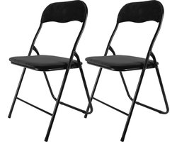 Klapstoel Zwart Fluweel – Set van 2 – Inklapbare Stoelen – Opvouwbare Stoel – Belastbaar tot 120 kg – Zithoogte 44 cm – Metalen Frame – Extra Zitplaats