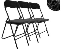 Klapstoel Zwart Fluweel – Set van 3 – Inklapbare Stoelen – Opvouwbare Stoel – Belastbaar tot 120 kg – Zithoogte 43 cm – Metalen Frame – Extra Zitplaats