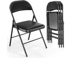 Klapstoelen, ijzeren stoelen, stoelen met PU-bekleding, comfortabele stoelen, stoelen voor thuis, gemakkelijk op te bergen stoelen, stoelen met een draagvermogen van 158 kg, zwart-witte stoelen.