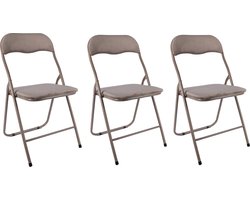 Klapstoelen Set van 3 Taupe Fluweel – Opklapbare Stoelen met Zachte Bekleding – Vouwstoelen voor Eettafel, Bezoek, Feest & Thuis – 80x44x47 cm