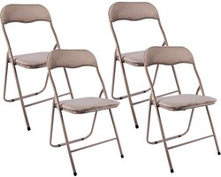 Klapstoelen – Set van 4 Fluweel – Opklapbare Stoelen met Velvet Bekleding – Extra Zitplaatsen voor Eettafel – 80 x 44 x 47 cm – Beige