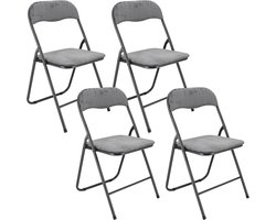 Klapstoelen Set van 4 Grijs Fluweel – Opklapbare Stoelen met Zachte Bekleding – Vouwstoelen voor Eettafel, Feest & Thuis – Zithoogte 44 cm