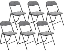 Klapstoelen Set van 6 Grijs – Fluweel Beklede Opklapbare Stoelen – Vouwstoelen voor Eettafel, Feest en Thuis – Zithoogte 44 cm