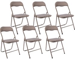 Klapstoelen Set van 6 Taupe Fluweel – Opklapbare Stoelen met Zachte Bekleding – Vouwstoelen voor Eettafel, Feest & Thuis – 80x44x47 cm