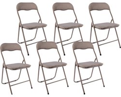 Klapstoelen Set van 6 Taupe Fluweel – Opklapbare Stoelen met Zachte Bekleding – Vouwstoelen voor Eettafel, Feest & Thuis