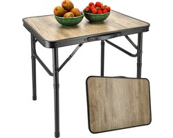 Klaptafel 60x45 cm - Inklapbare Campingtafel met Verstelbare Hoogte 25,5/55,5 cm - Opvouwbare Vouwtafel met Handvat - Compacte Houtlook Picknicktafel voor Camping, Caravan, Balkon en Tuin