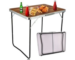 Klaptafel 80x60x70cm – Inklapbare Campingtafel Houten Look – Opvouwbare Tuintafel met Handvat – Vouwtafel voor Buiten – Camping en Tuin