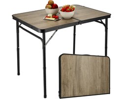 Klaptafel 90x60cm - Inklapbare Campingtafel met Verstelbare Hoogte 40/70cm - Belastbaar tot 30 kg - Opvouwbare Vouwtafel met Handvat - Tuintafel Houtlook voor Camping, Balkon, Picknick en Caravan