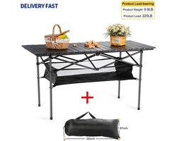 Klaptafel - Camping - Tuint - Feest - Picknick - Barbecue - Opvouwbare - Inklapbare - Draagbaar - Bureau -Lichtgewicht - Belastbaar Tot 150KG - Met Netzak - Zwart