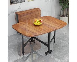 Klaptafel Eettafel - Uitschuifbare Tafel - Ruimte Besparen - Met 6 Wielen - 100 x 60cm - Bruin
