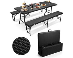 Klaptafel set met 2 klapbanken - Tuinset - Camping tafel - Voor binnen en buiten - Vouwtafel met vouwbanken - Luxe design - Tot 500KG
