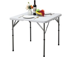 Klaptafel Vierkant - Picknicktafel Tuin - Buiten Eten - Met Handvat - 87x87x74 cm - Wit