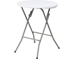 Klaptafel voor 4 personen - Ronde bistrotafel van kunststof - Waterdichte en vuilafstotende campingtafel - Wit - Voor binnen en buiten - 6096 cm rond Garden table