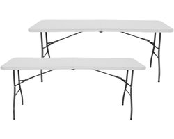 Klaptafels Set - Feesttafels - Buitenfeesten Organiseren - Inklapbaar Met Handvat - 180 cm Lang - Wit