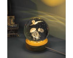 Klarigo® Nachtlamp – 3D LED Lamp – Glazen Bol – Kwal- Warm Licht – Bureaulamp – Nachtlampje Kinderen – Creative lamp
