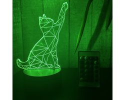 Klarigo® Nachtlamp – 3D LED Lamp Illusie – 16 Kleuren – Bureaulamp – Kat - Poes – Nachtlampje Kinderen – Creative lamp - Afstandsbediening
