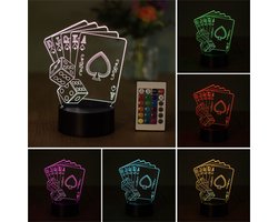 Klarigo®️ Nachtlamp – 3D LED Lamp Illusie – 16 Kleuren – Bureaulamp – Poker - Kaarten Lamp – Sfeerlamp – Nachtlampje Kinderen – Creative  - Afstandsbediening Texas Hold em Poker - Pokerset