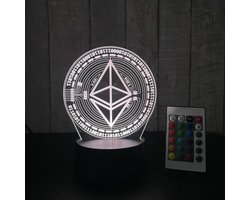Klarigo® Nachtlamp – 3D LED Lamp Illusie – Ethereum - ETH - 16 Kleuren – Bureaulamp – Cryptocurrency – Crypto - Sfeerlamp  – Nachtlampje Kinderen – Creative - Afstandsbediening