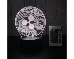 Klarigo® Nachtlamp – 3D LED Lamp Illusie – Ripple - XRP - 16 Kleuren – Bureaulamp – Crypto Currency – Sfeerlamp  – Nachtlampje Kinderen – Creative - Afstandsbediening