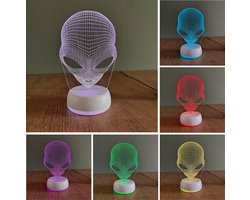 Klarigo® Nachtlamp – Alien - 3D LED Lamp Illusie – 16 Kleuren – Witte Base - Bureaulamp – Marsmannetje - Ruimtevaart - Ruimte - UFO – Nachtlampje Kinderen – Creative lamp - Afstandsbediening