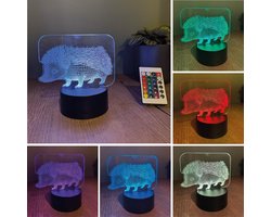 Klarigo® Nachtlamp – Egel - 3D LED Lamp Illusie – 16 Kleuren – Bureaulamp – Dieren - Bos - Herfst - Nachtlampje Kinderen – Creative lamp - Afstandsbediening