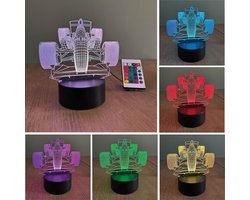 Klarigo® Nachtlamp – F1 - Design 2 - 3D LED Lamp Illusie – 16 Kleuren – Bureaulamp – F1 25 - Formule 1 Wagen - Max Verstappen - F1 - Racewagen - Sportauto – Nachtlampje Kinderen – Creative lamp - Afstandsbediening